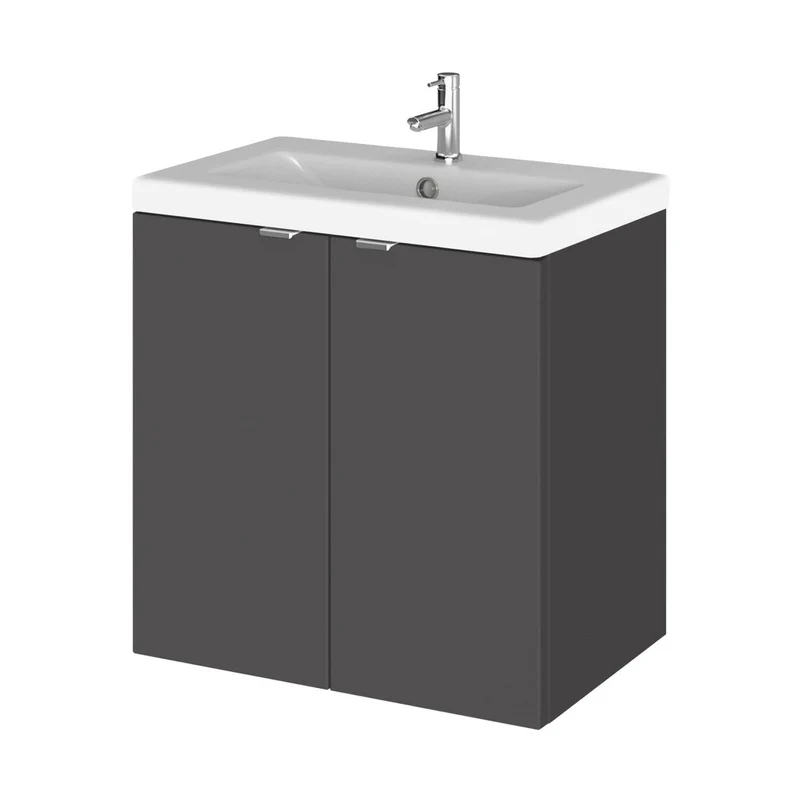 Hudson Reed Fusion 500mm Vanity Unit & Ceramic Basin Contemp Gloss Grey MFC Painted Gloss 579x505x360mm - CBI940A