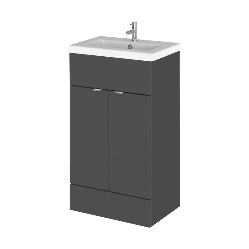 Hudson Reed Fusion 500mm Vanity Unit & Ceramic Basin Contemp Gloss Grey MFC Painted Gloss 904x505x360mm