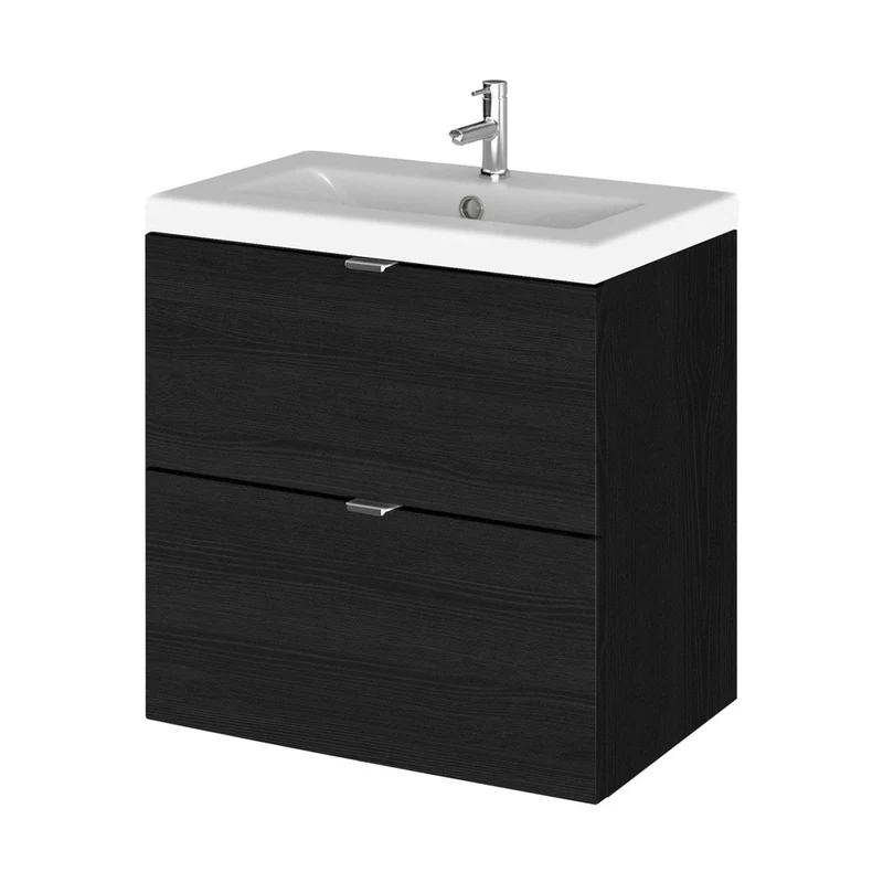 Hudson Reed Fusion 500mm Vanity Unit & Ceramic Basin Contemp Charcoal Black MFC Textured Woodgrain 579x505x360mm - CBI641A