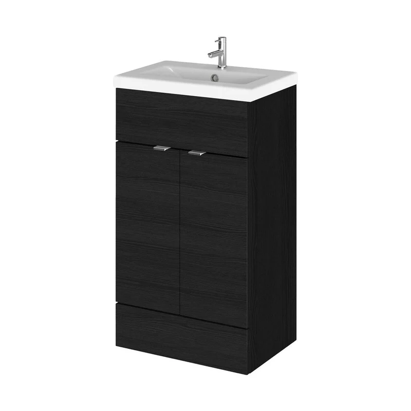 Hudson Reed Fusion 500mm Vanity Unit & Ceramic Basin Contemp Charcoal Black MFC Textured Woodgrain 904x505x360mm