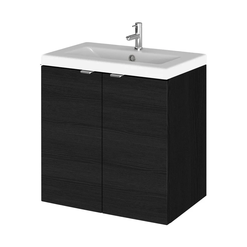 Hudson Reed Fusion 500mm Vanity Unit & Ceramic Basin Contemp Charcoal Black MFC Textured Woodgrain 579x505x360mm - CBI640A