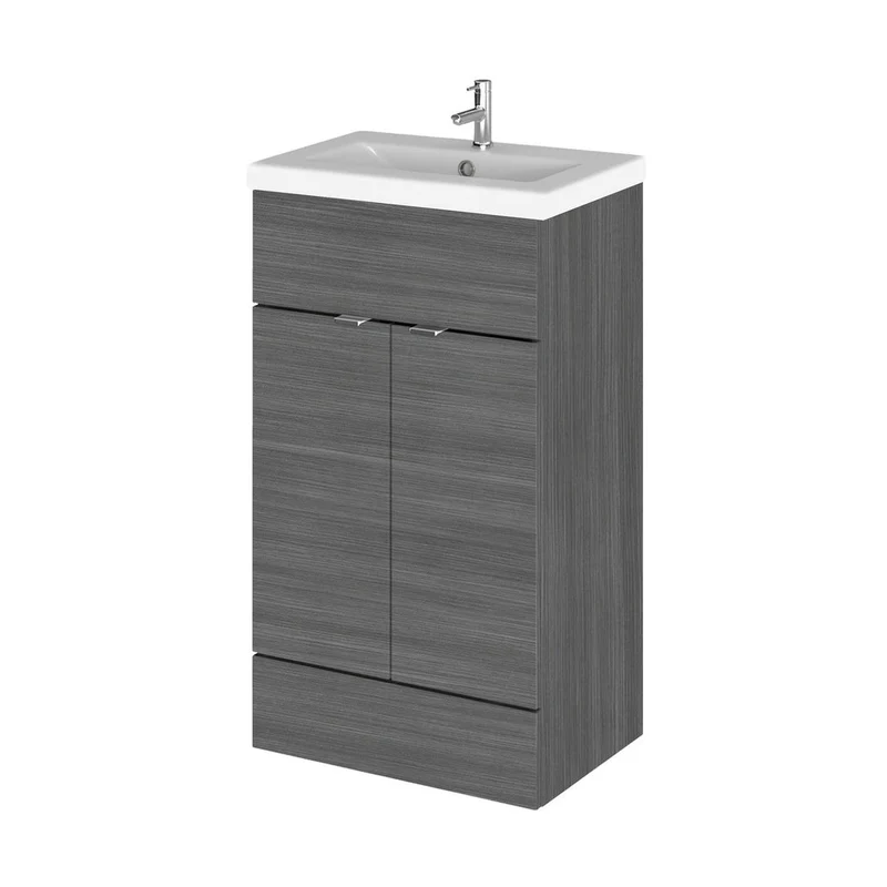 Hudson Reed Fusion 500mm Vanity Unit & Ceramic Basin Contemp Anthracite Woodgrain MFC Textured Woodgrain 904x505x360mm