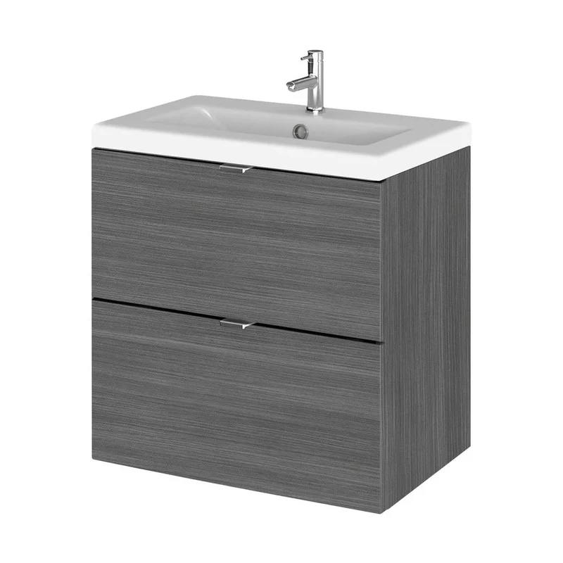 Hudson Reed Fusion 500mm Vanity Unit & Ceramic Basin Contemp Anthracite Woodgrain MFC Textured Woodgrain 579x505x360mm - CBI541A