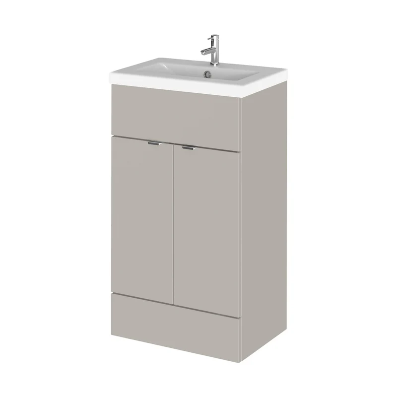 Hudson Reed Fusion 500mm Vanity Unit & Basin Contemp Pebble Grey MFC Smooth Matt 904x505x360mm