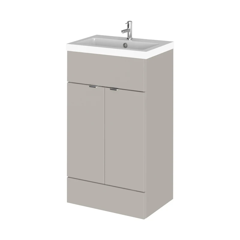 Hudson Reed Fusion 500mm Vanity Unit & Basin Contemp Pebble Grey MFC Smooth Matt 904x503x355mm