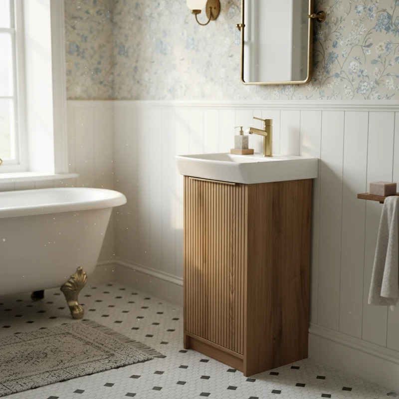 Josef Martin Lyon Cloakroom Floor Standing Vanity Unit & Inset Basin - Acousta Oak