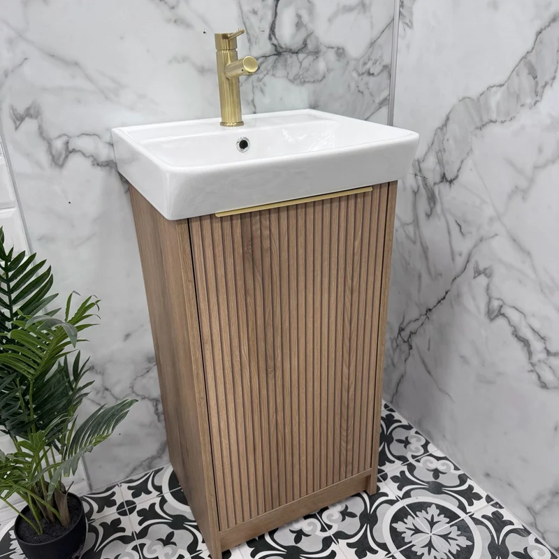 Josef Martin Lyon Cloakroom Floor Standing Vanity Unit & Inset Basin - Acousta Oak