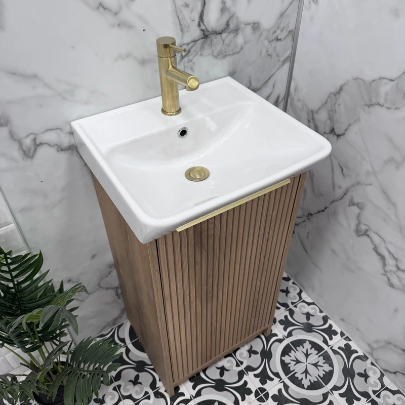 Josef Martin Lyon Cloakroom Floor Standing Vanity Unit & Inset Basin - Acousta Oak