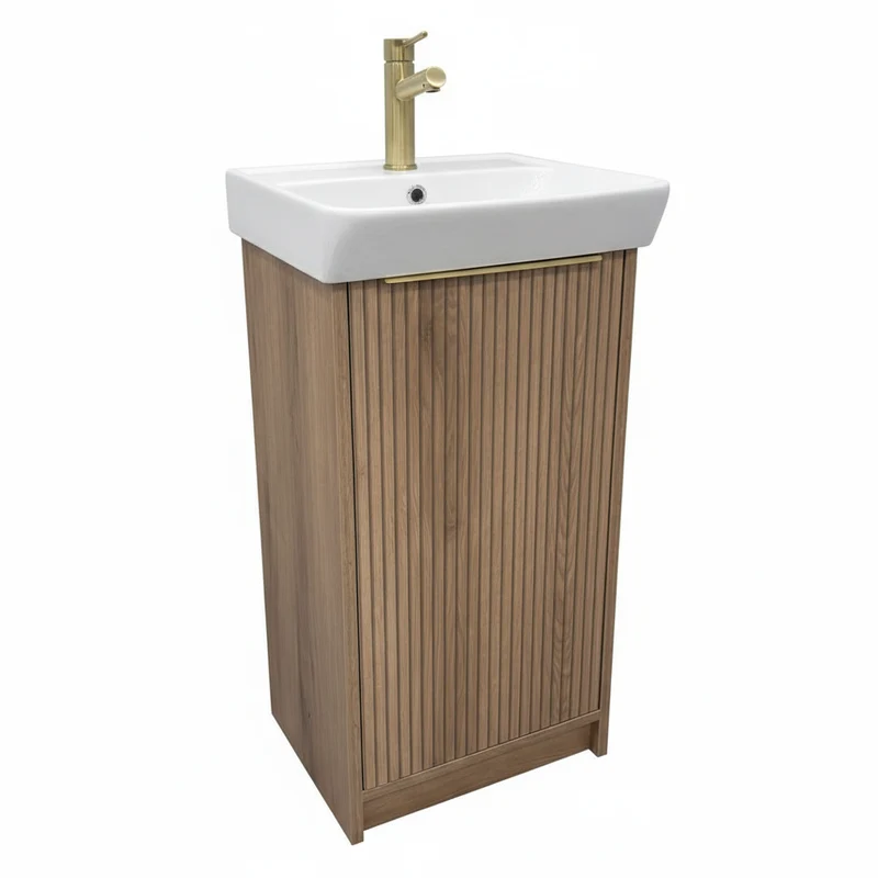 Josef Martin Lyon Cloakroom Floor Standing Vanity Unit & Inset Basin - Acousta Oak