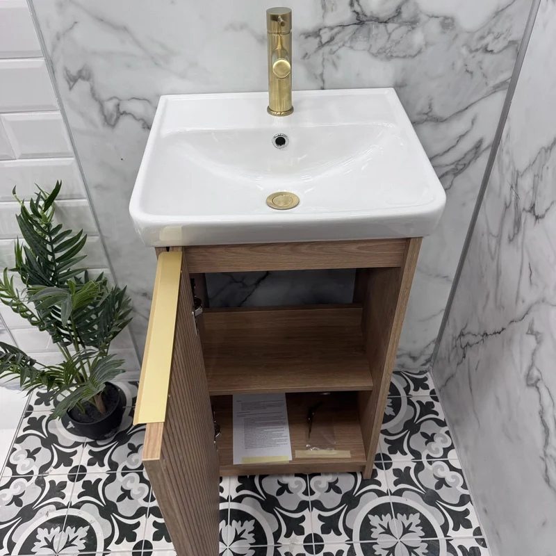 Josef Martin Lyon Cloakroom Floor Standing Vanity Unit & Inset Basin - Acousta Oak