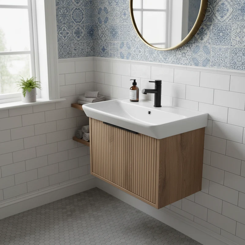 Josef Martin Lyon 600mm Wall Hung Vanity Unit & Inset Basin - Acousta Oak