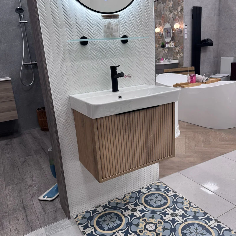 Josef Martin Lyon 600mm Wall Hung Vanity Unit & Inset Basin - Acousta Oak