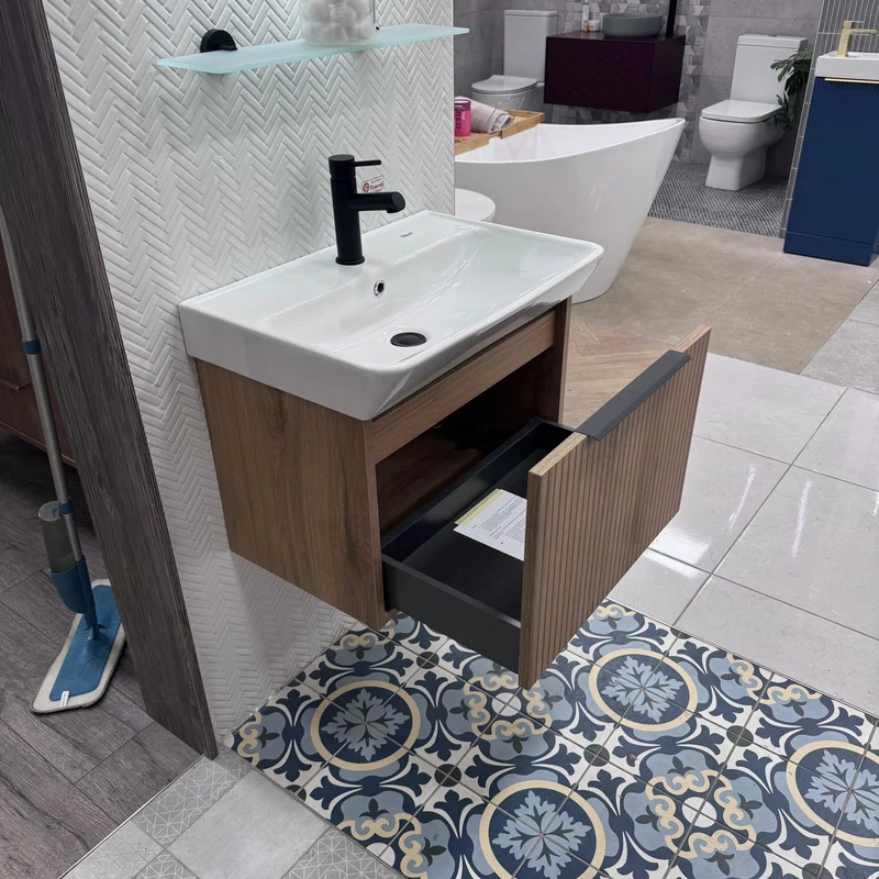 Josef Martin Lyon 600mm Wall Hung Vanity Unit & Inset Basin - Acousta Oak