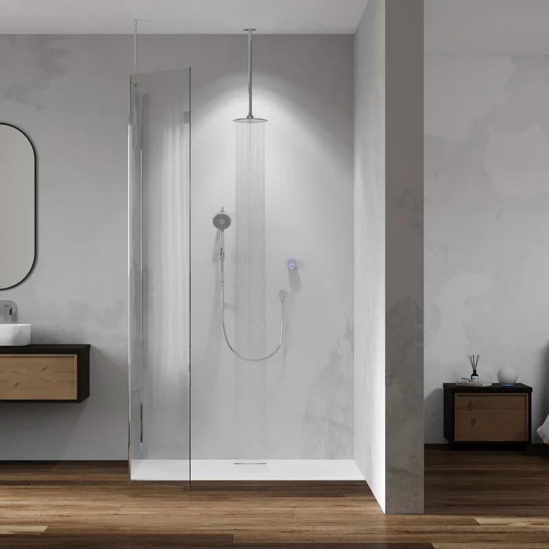 Aqualisa Smart Glo Digital Shower - Dual Outlet with Riser Rail and Fixed Ceiling Head (Concealed) Gravity Pumped - Chrome