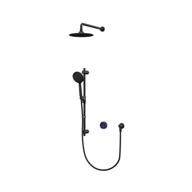 Aqualisa Smart Glo Digital Shower - Dual Outlet with Riser Rail and Fixed Wall Head (Concealed) Gravity Pumped - Black