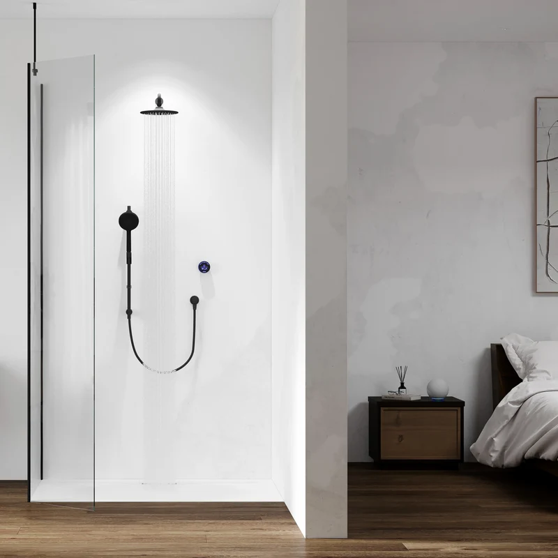 Aqualisa Smart Glo Digital Shower - Dual Outlet with Riser Rail and Fixed Wall Head )Concealed) HP/Combi - Black