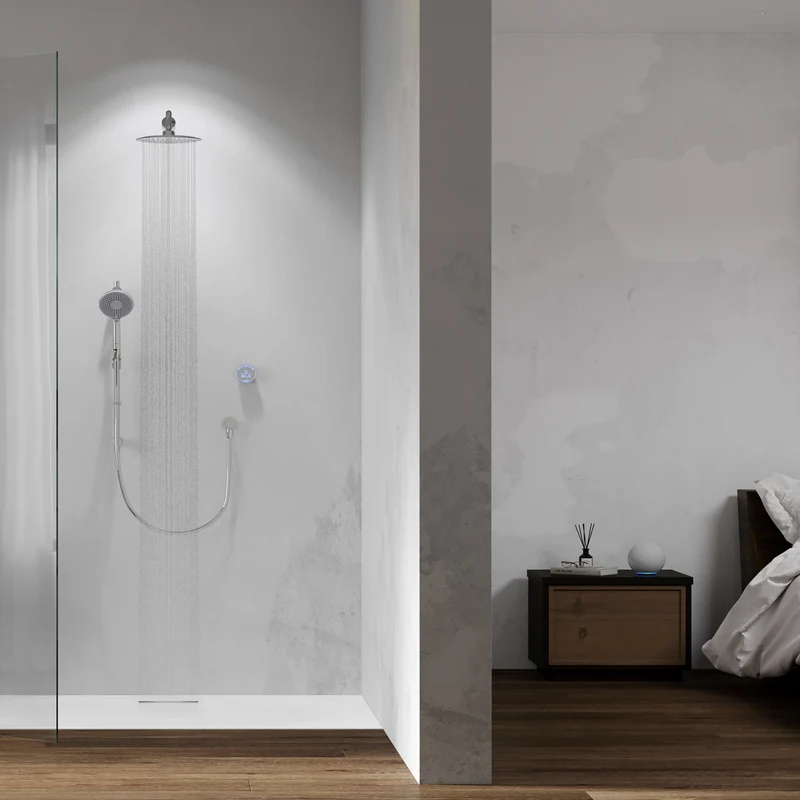 Aqualisa Smart Glo Digital Shower - Dual Outlet with Riser Rail and Fixed Wall Head (Concealed) HP/Combi - Chrome
