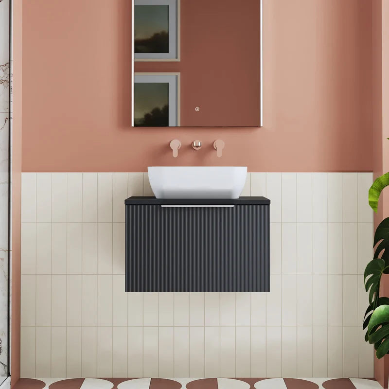 Deco 600mm Wall Hung 1 Drawer Vanity Unit & Worktop - Soft Black Satin