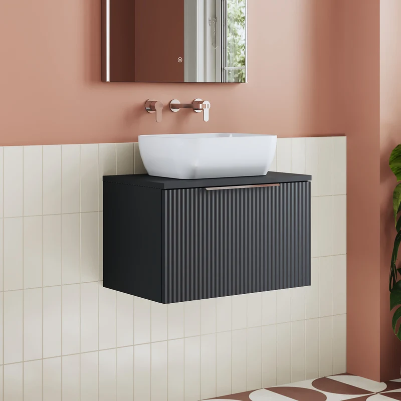 Deco 600mm Wall Hung 1 Drawer Vanity Unit & Worktop - Soft Black Satin