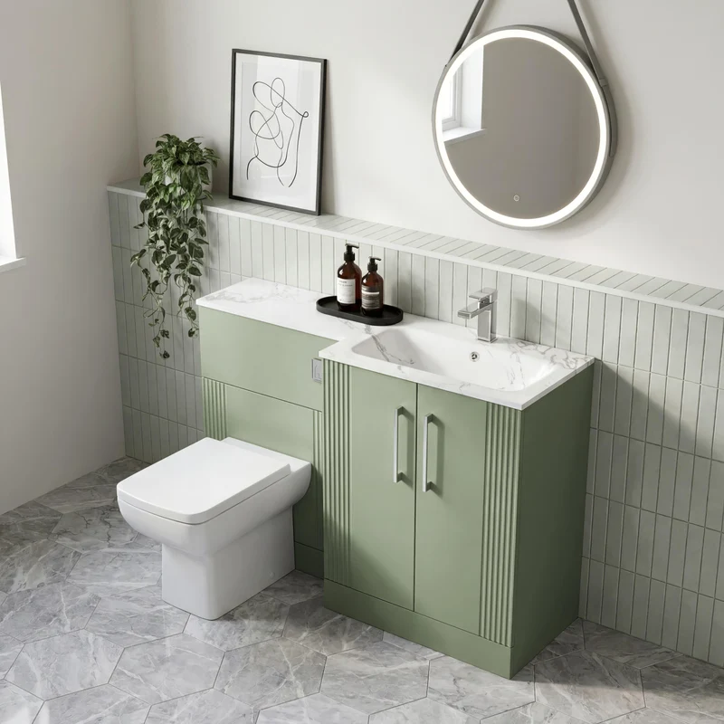 Deco 1100mm Basin & WC Combination Unit With Marble Stone Basin Right Hand - Green Satin