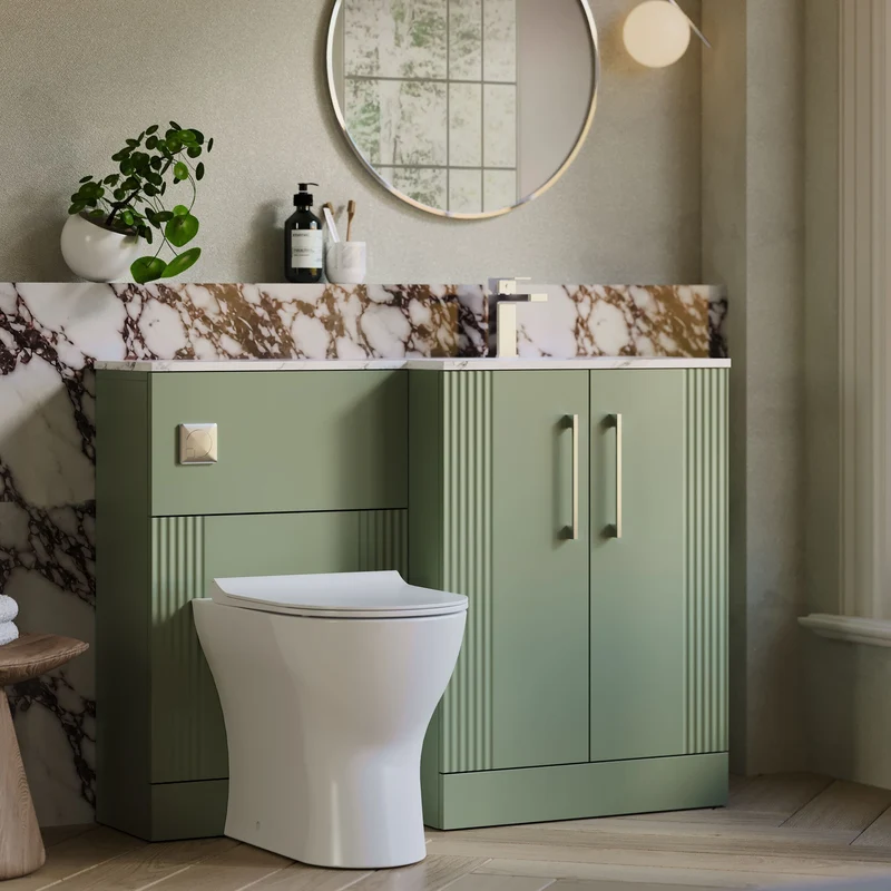 Deco 1100mm Basin & WC Combination Unit With Marble Stone Basin Right Hand - Green Satin