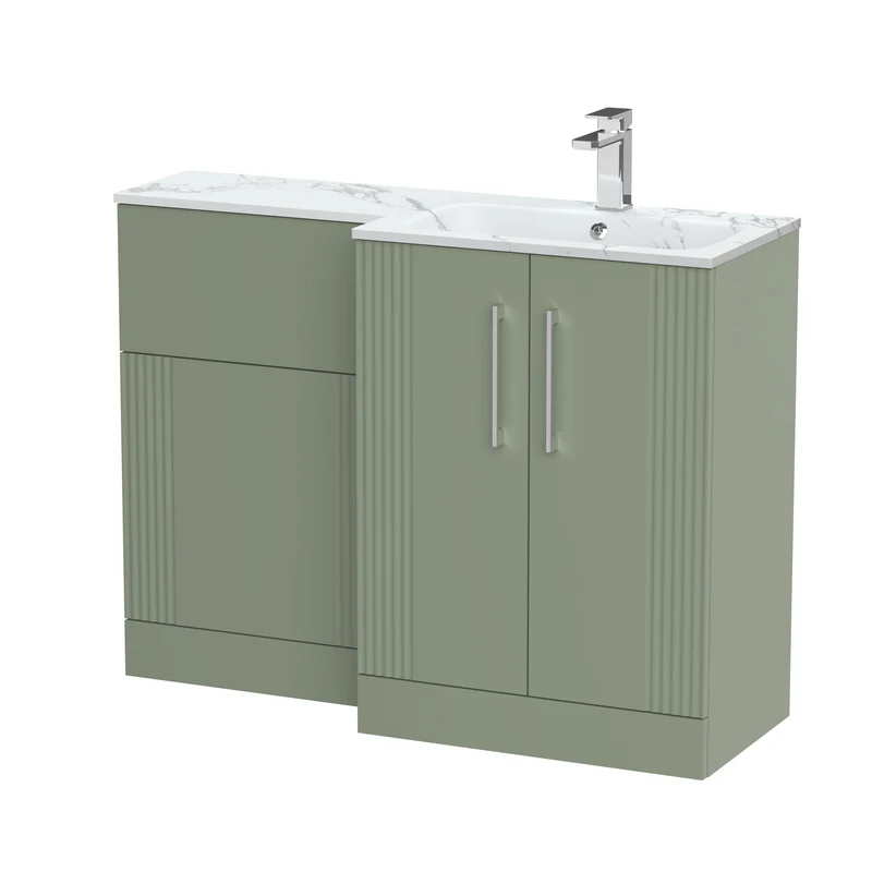 Deco 1100mm Basin & WC Combination Unit With Marble Stone Basin Right Hand - Green Satin