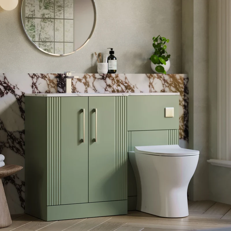 Deco 1100mm Basin & WC Combination Unit With Marble Stone Basin Left Hand - Green Satin