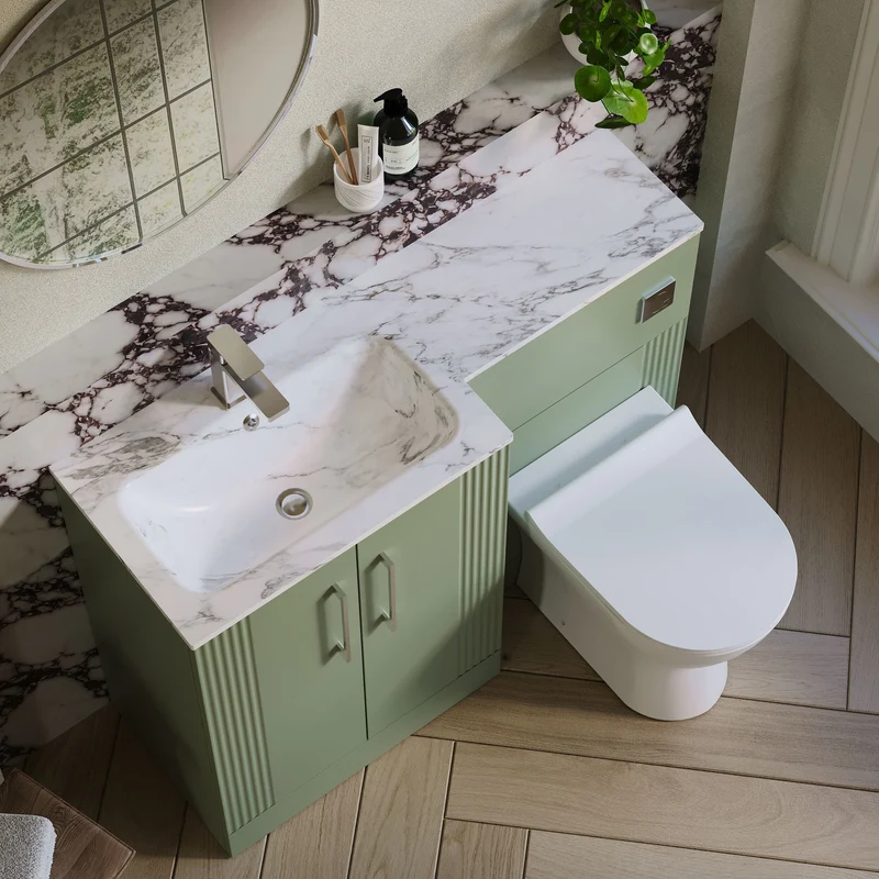 Deco 1100mm Basin & WC Combination Unit With Marble Stone Basin Left Hand - Green Satin
