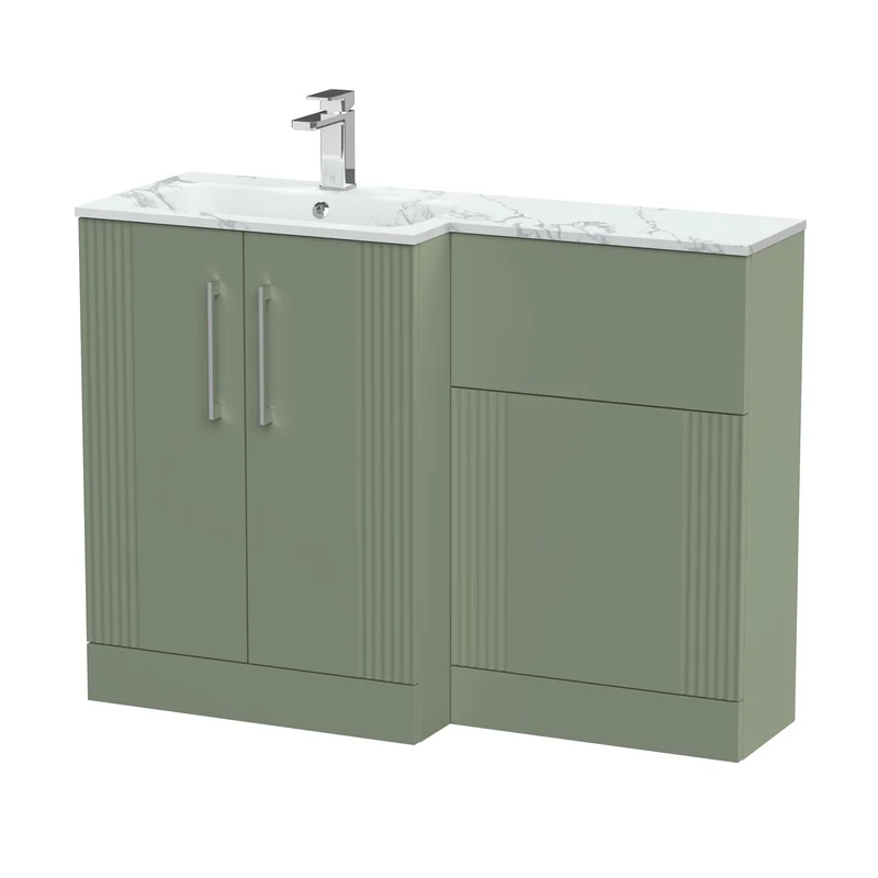 Deco 1100mm Basin & WC Combination Unit With Marble Stone Basin Left Hand - Green Satin