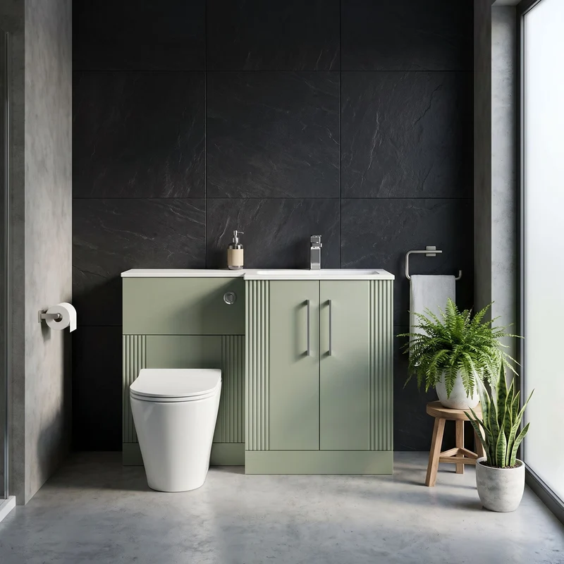 Deco 1100mm Basin & WC Combination Unit With White Stone Basin Right Hand - Green Satin