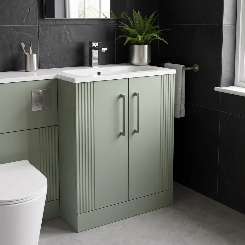 Deco 1100mm Basin & WC Combination Unit With White Stone Basin Right Hand - Green Satin