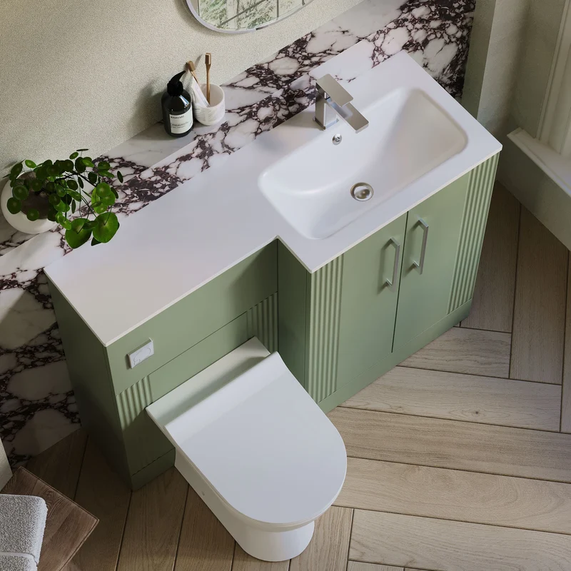 Deco 1100mm Basin & WC Combination Unit With White Stone Basin Right Hand - Green Satin