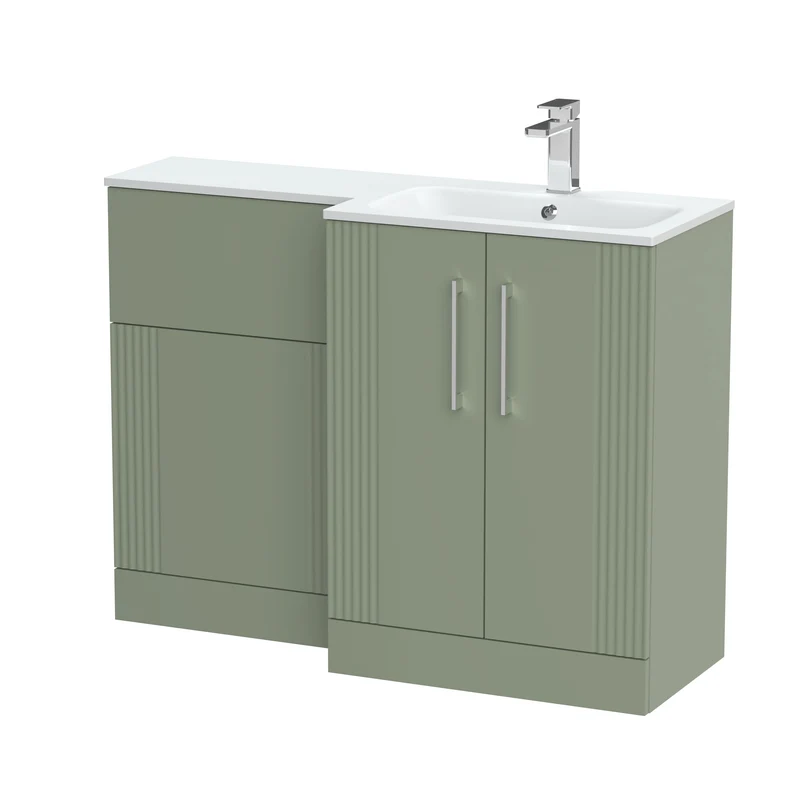 Deco 1100mm Basin & WC Combination Unit With White Stone Basin Right Hand - Green Satin