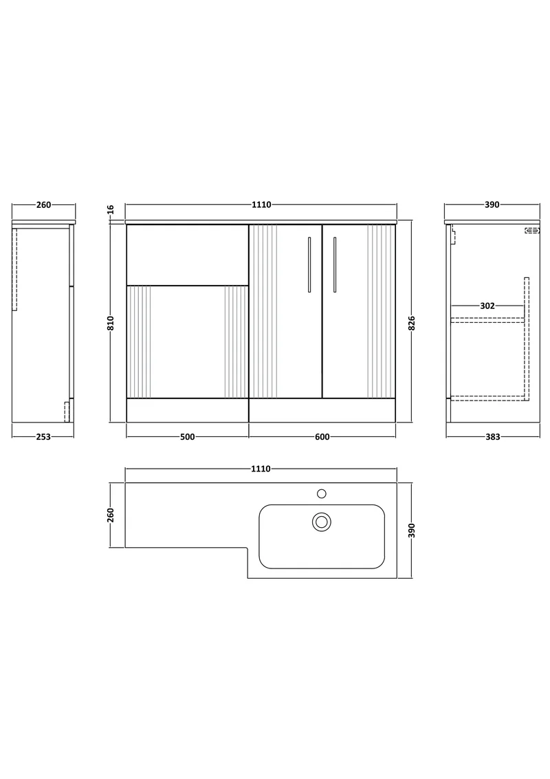 Deco 1100mm Basin & WC Combination Unit With White Stone Basin Right Hand - Green Satin