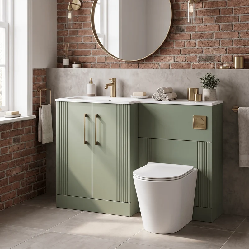 Deco 1100mm Basin & WC Combination Unit With White Stone Basin Left Hand - Green Satin