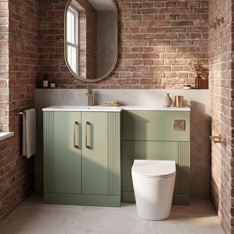 Deco 1100mm Basin & WC Combination Unit With White Stone Basin Left Hand - Green Satin