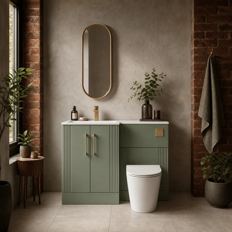 Deco 1100mm Basin & WC Combination Unit With White Stone Basin Left Hand - Green Satin