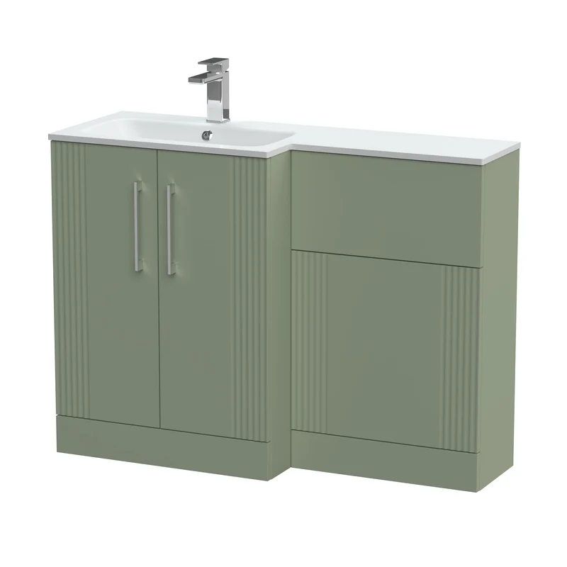 Deco 1100mm Basin & WC Combination Unit With White Stone Basin Left Hand - Green Satin