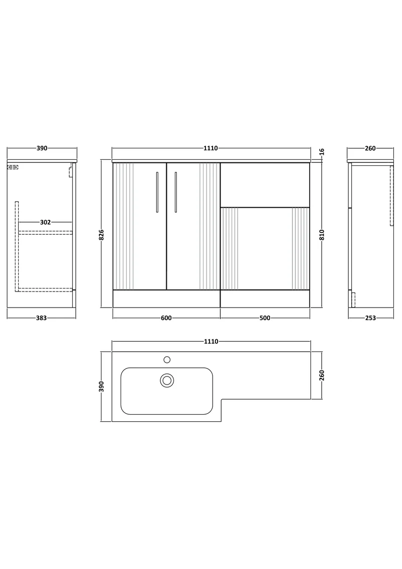 Deco 1100mm Basin & WC Combination Unit With White Stone Basin Left Hand - Green Satin