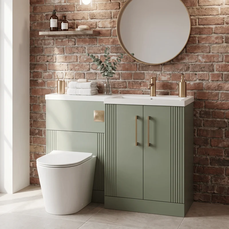 Deco 1100mm Basin & WC Combination Unit With White Polymarble Basin Right Hand - Green Satin
