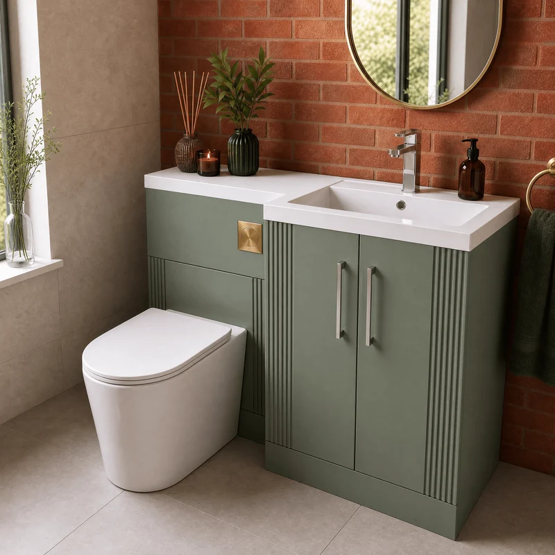 Deco 1100mm Basin & WC Combination Unit With White Polymarble Basin Right Hand - Green Satin