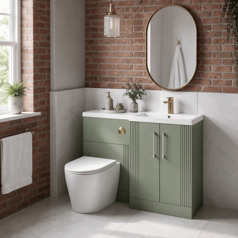 Deco 1100mm Basin & WC Combination Unit With White Polymarble Basin Right Hand - Green Satin