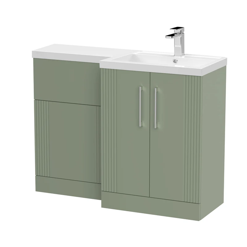 Deco 1100mm Basin & WC Combination Unit With White Polymarble Basin Right Hand - Green Satin
