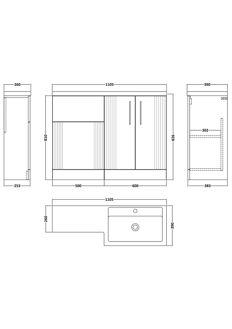 Deco 1100mm Basin & WC Combination Unit With White Polymarble Basin Right Hand - Green Satin