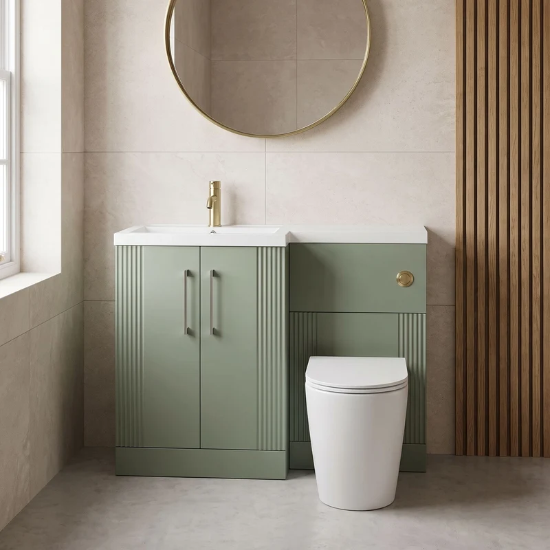 Deco 1100mm Basin & WC Combination Unit With White Polymarble Basin Left Hand - Green Satin