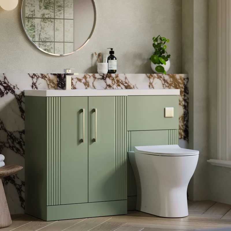 Deco 1100mm Basin & WC Combination Unit With White Polymarble Basin Left Hand - Green Satin