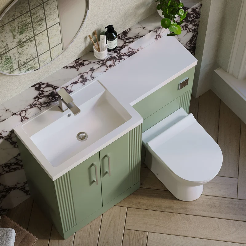 Deco 1100mm Basin & WC Combination Unit With White Polymarble Basin Left Hand - Green Satin