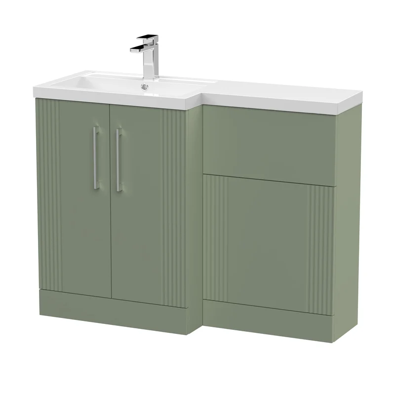 Deco 1100mm Basin & WC Combination Unit With White Polymarble Basin Left Hand - Green Satin