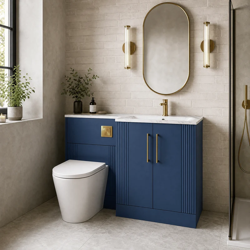 Deco 1100mm Basin & WC Combination Unit With Marble Stone Basin Right Hand - Blue Satin