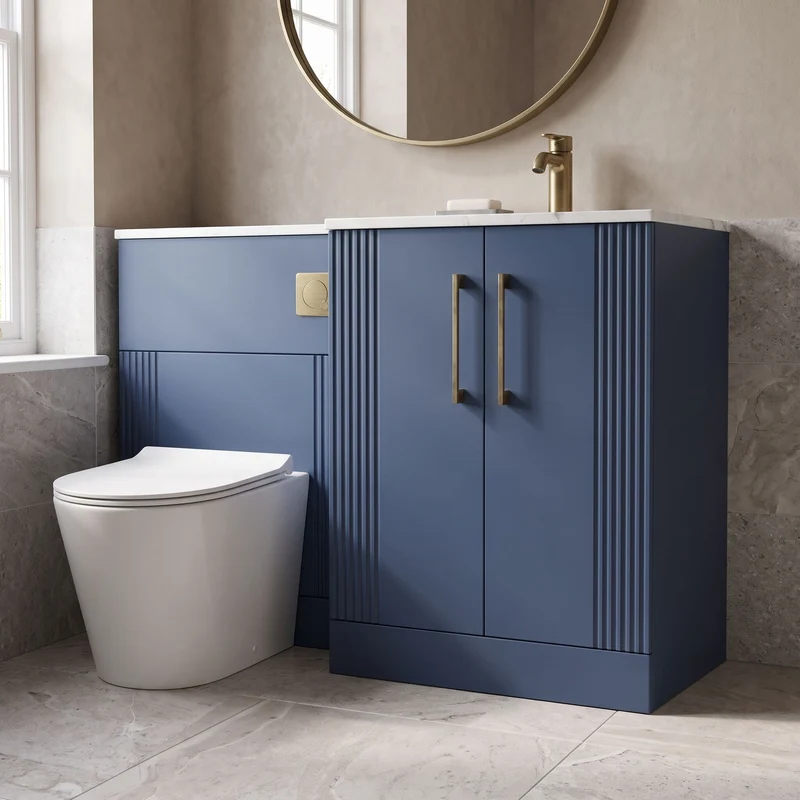 Deco 1100mm Basin & WC Combination Unit With Marble Stone Basin Right Hand - Blue Satin